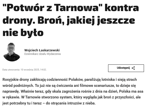 FAKT o systemach antydronowych z ZM Tarnów 